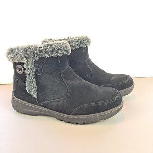 Khombu Black Suede Side Zip Short Boots with Faux Fur Trim Size 7